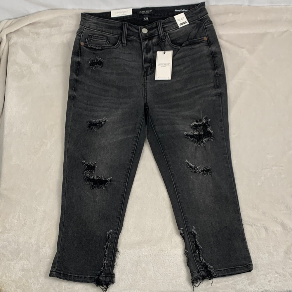 Judy Blue Emma Distressed Cropped Skinny Fit Capri Jeans 7/28 Grunge 90s Y2K